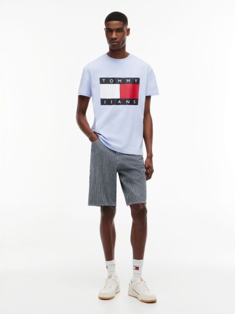 Μπλε T-Shirt Με Κλασική Λαιμόκοψη Και Σημαία  Άνδρες