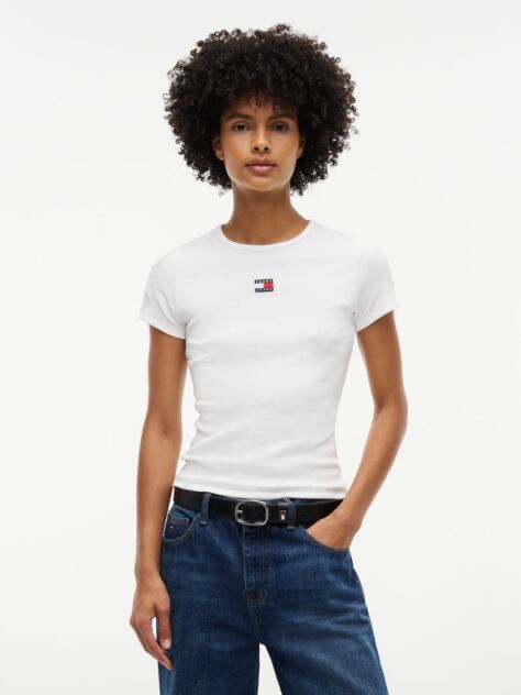Μπεζ Κοντομάνικο T-Shirt Ριμπ Σε Slim Γραμμή  Γυναίκες