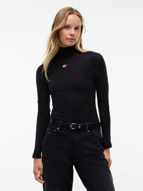 Black Tommy Badge Slim Long Sleeve T-Shirt  Women