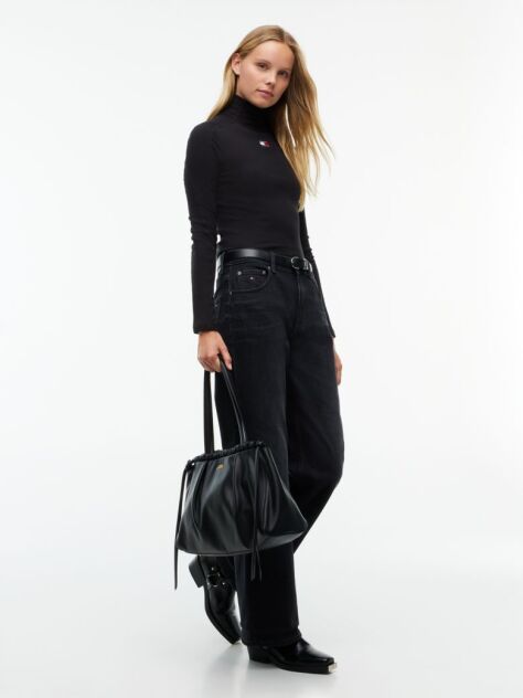 Black Tommy Badge Slim Long Sleeve T-Shirt  Women