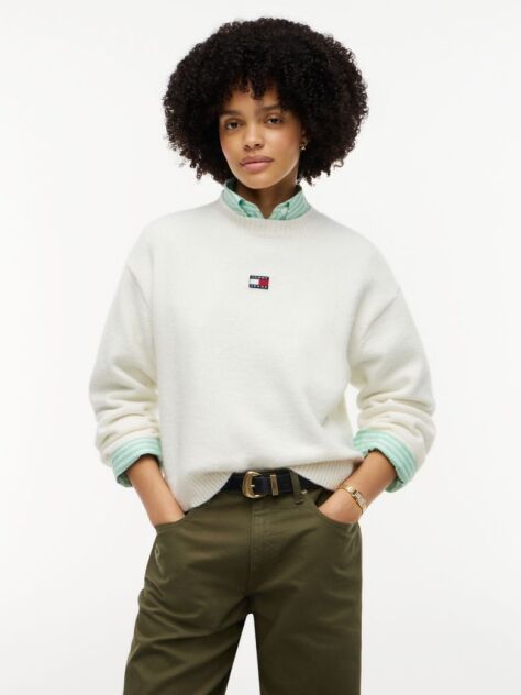 White Tommy Badge Fluffy Jumper With Alpaca  Women