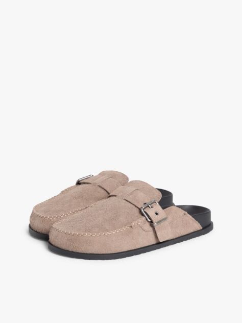Brown Textured Washed Suede Loafer Mules  Men