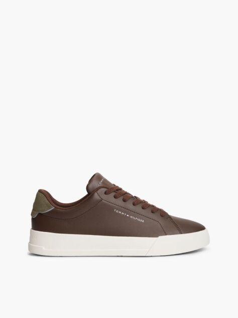 Brown Pebble Grain Court Trainers  Men