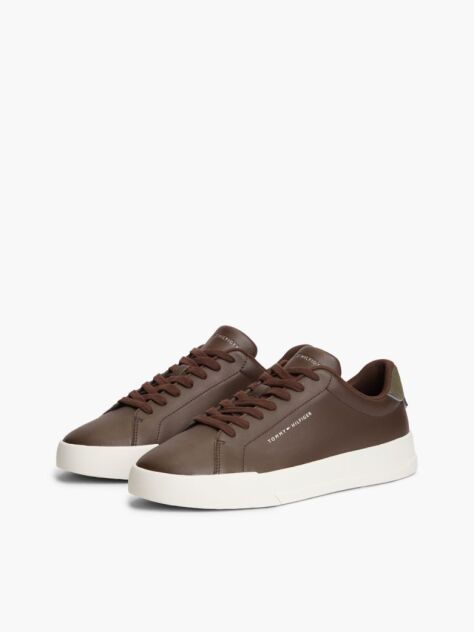 Brown Pebble Grain Court Trainers  Men
