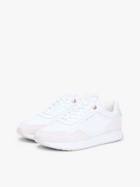 White Embossed TH Monogram Leather Trainers  Women