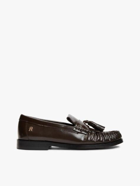 Brown TH Monogram Leather Tassel Loafers  Women