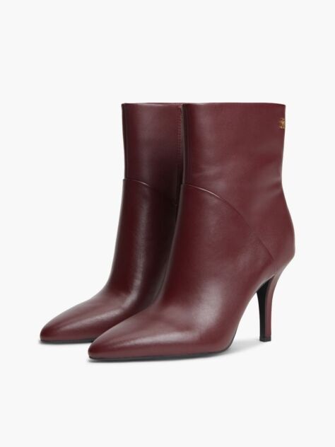 Red Leather Pointed Toe Heeled Ankle Boots  Women
