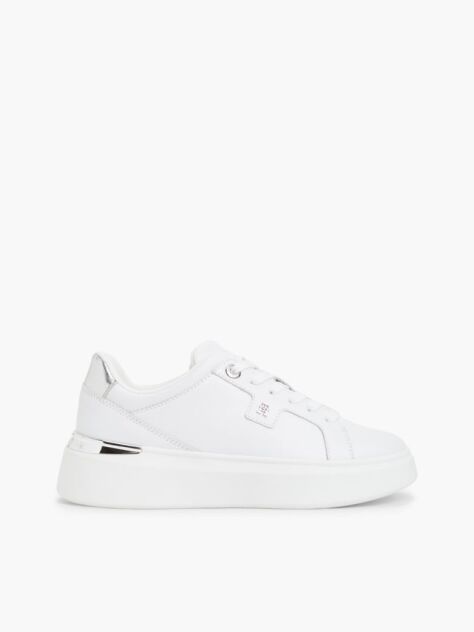 Άσπρο TH Monogram Δερμάτινα Sneakers Με Πλατφόρμα  Γυναίκες