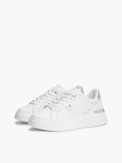 Άσπρο TH Monogram Δερμάτινα Sneakers Με Πλατφόρμα  Γυναίκες