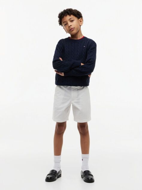 White Essential Signature Belt Loose Chino Shorts  Boys