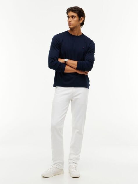 Μπλε Interlock Μακρυμάνικο T-Shirt Σε Slim Γραμμή  Άνδρες