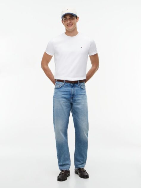 Άσπρο Slim T-Shirt Με Κεντητό Σημαιάκι  Άνδρες