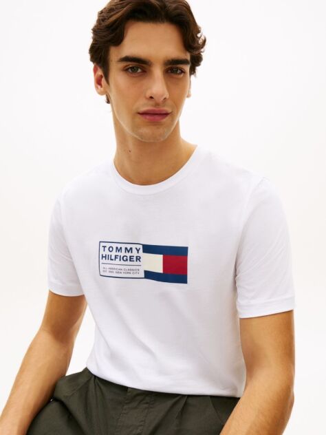 Άσπρο Βαμβακερό T-Shirt Με Κλασσική Λαιμόκοψη Και Λογότυπο  Άνδρες