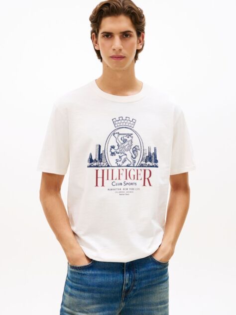 Beige Heritage Textured Crest Graphic Relaxed T-Shirt  Men
