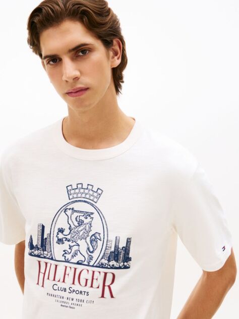 Beige Heritage Textured Crest Graphic Relaxed T-Shirt  Men