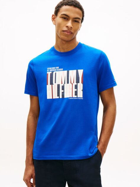 Μπλε T-Shirt Με Multicolour Λογότυπο Και Κλασική Λαιμόκοψη  Άνδρες