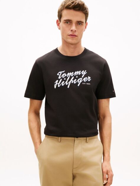 Μαύρο T-Shirt Με Λογότυπο Και Κλασική Λαιμόκοψη  Άνδρες