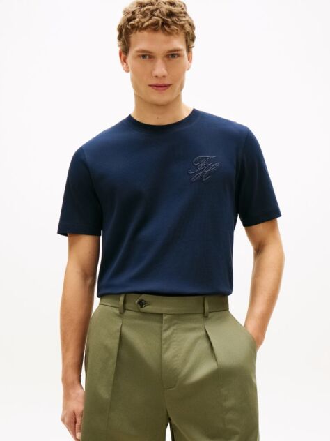 Μπλε T-Shirt Με Tonal Κεντητό Λογότυπο Και Κλασική Λαιμόκοψη  Άνδρες