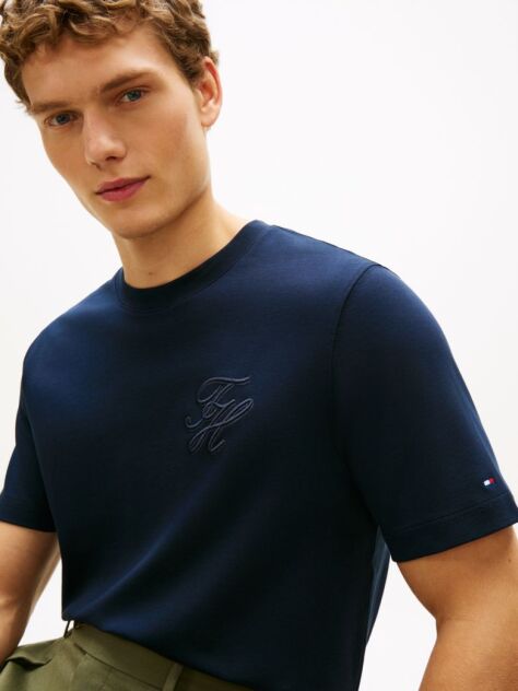 Μπλε T-Shirt Με Tonal Κεντητό Λογότυπο Και Κλασική Λαιμόκοψη  Άνδρες