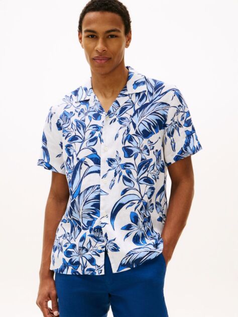 Multi Regular Fit Floral Print Linen Short Sleeve Shirt  Men