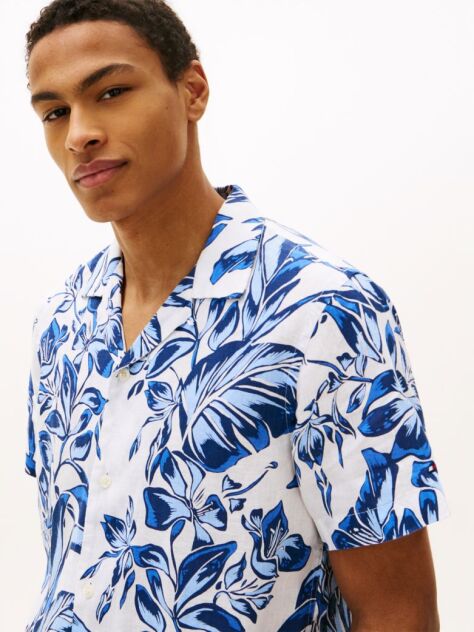 Multi Regular Fit Floral Print Linen Short Sleeve Shirt  Men