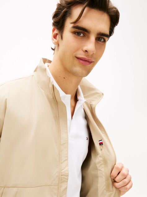 Beige Water Resistant Tonal Logo Zip-Thru Jacket  Men