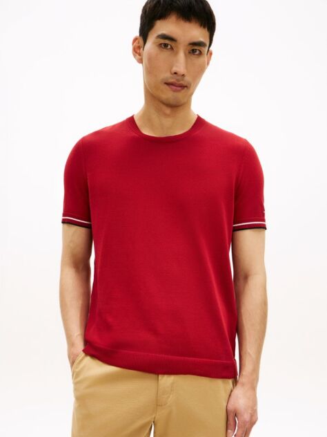 Κόκκινο Smart Casual T-Shirt Με Λεπτή Πλέξη  Άνδρες
