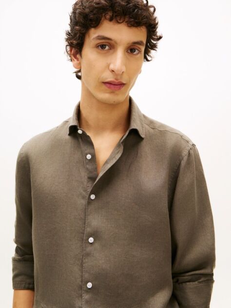 Green Smart Casual Slim Fit Pure Linen Shirt  Men