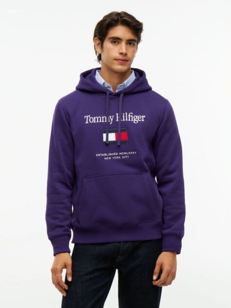 Purple Logo Embroidery Flex Fleece Hoody  Men