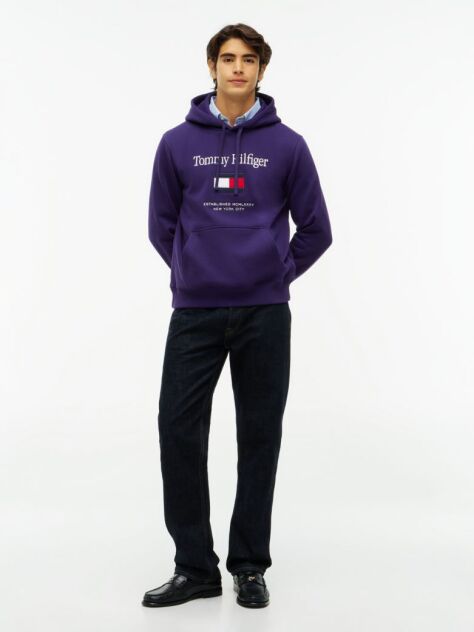 Purple Logo Embroidery Flex Fleece Hoody  Men