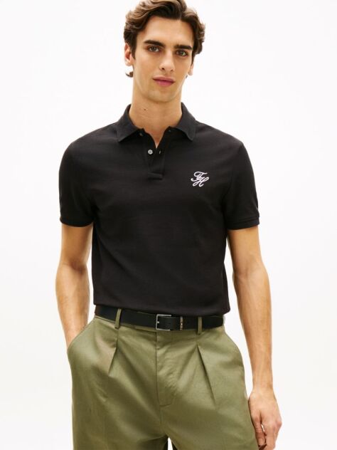 Black Regular Fit Logo Pique Polo Shirt  Men