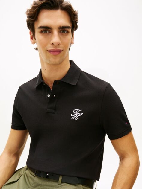 Black Regular Fit Logo Pique Polo Shirt  Men