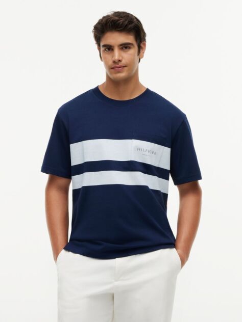 Μπλε Άνετο T-Shirt Με Colour-Blocked Ριγέ Σχέδιο  Άνδρες