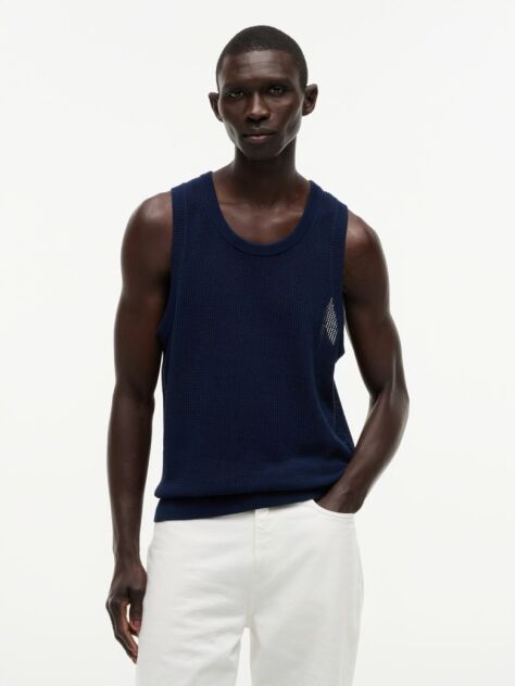 Blue Relaxed Knitted Structured Tank Top  Men
