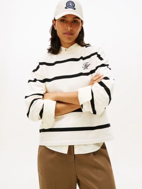 Multi Logo Embroidery Terry Crew Neck Sweatshirt  Women