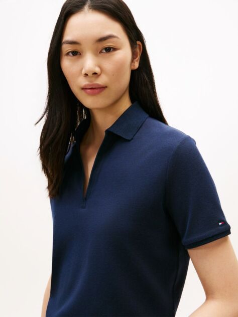 Blue Relaxed Fit Open Placket Pique Polo Shirt  Women