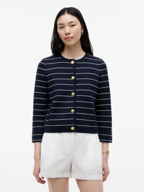 Blue Gold-Tone Button Boxy Cardigan  Women
