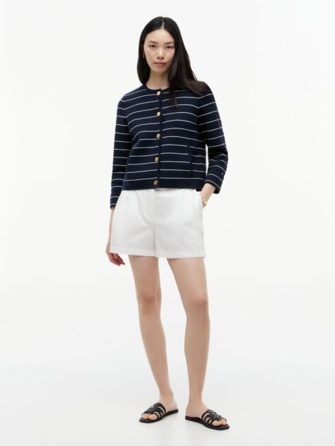 Blue Gold-Tone Button Boxy Cardigan  Women