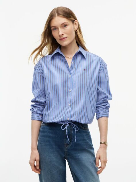 Blue Relaxed Fit Drawstring Hem Shirt  Women