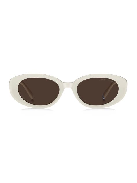 White Logo Plaque Oval Sunglasses  Women