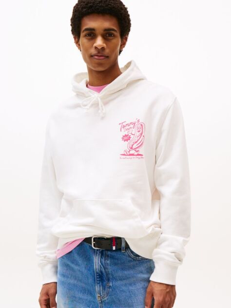 White Back Graphic Regular Hoody  Men