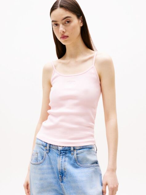 Pink Ribbed Slim Spaghetti Strap Top  Women