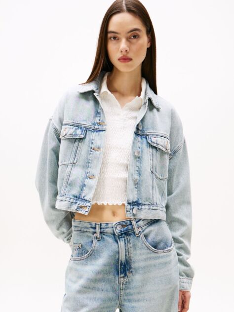 Denim Oversized Cropped Denim Trucker Τζάκετ  Γυναίκες