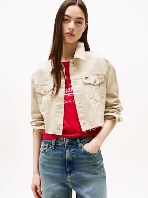 Χακί Cropped Denim Τζάκετ Με Λογότυπο Στο Πίσω Μέρος  Γυναίκες