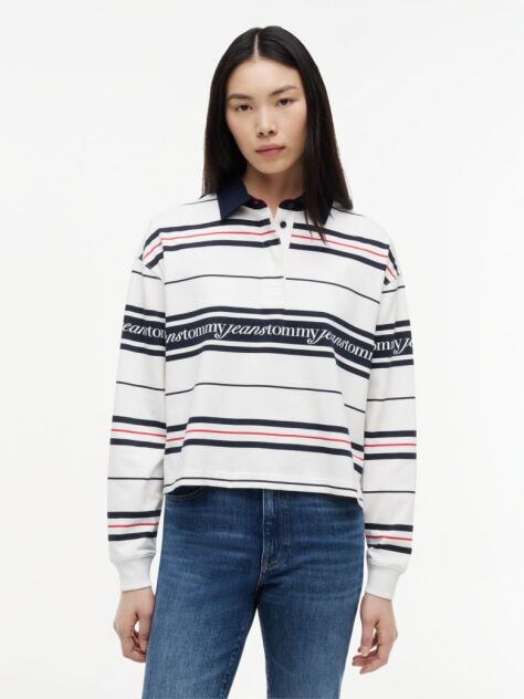 White Repeat Logo Relaxed Rugby Shirt  Women
