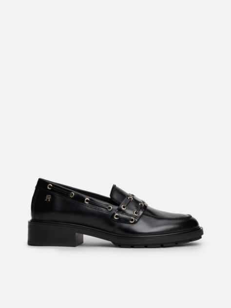 Μαύρο Δερμάτινα Loafers Με Block Τακούνι Και Λεπτομέρεια Με Οπές  Γυναίκες