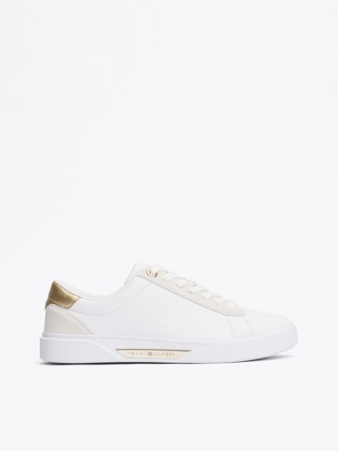 Άσπρο Δερμάτινα Sneakers Με Μεταλιζέ Λεπτομέρεια  Γυναίκες