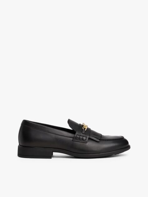 Black Leather TH Monogram Chain Loafers  Women
