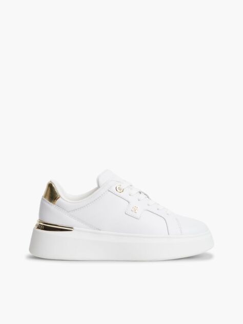 White TH Monogram Leather Platform Sneakers  Women