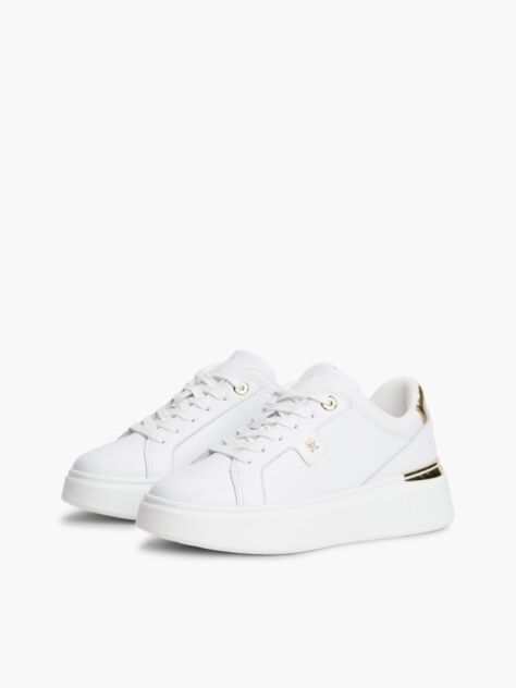 White TH Monogram Leather Platform Sneakers  Women